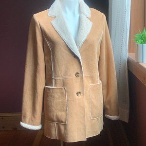 FOREVER 21 Tan Faux Sherpa Suede Button Jacket L